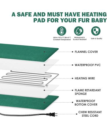 Outdoor Heated Pet Bed - Waterproof Cover, Auto Temperature Control - Pet Heating Pad for Dog House, Cabin, Cot - M 19.7'' x 15.7'' Green - Buy Online on GoSupps.com