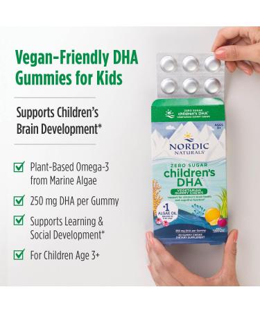 Nordic Naturals Zero Sugar Children s DHA Vegetarian Gummy Chews - Passion Fruit Lemon Flavor - 30 Gummies - Vegan Algae Oil Omega-3 Supplement for Kids Brain & Cognition Support - 30 Servings - Buy Online on GoSupps.com