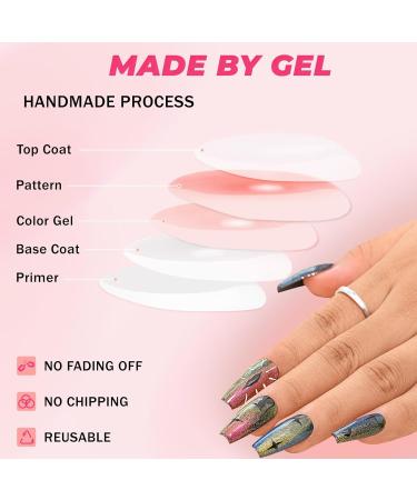 Sethexy Glitter Rhinestone Long Coffin Fake Nails Cat Eye Handmade False Nails Green Crystal Glossy Press on Nails Salon Durable Quality Nails for Women and Girls(C) - Buy Online on GoSupps.com