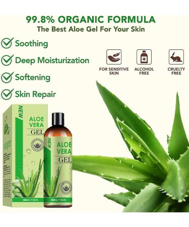 Organic Aloe Vera Gel with 100% Pure Aloe from Freshly Cut Aloe - Aloe Vera After Sun for Face Body Hair Sunburn After Sun Scars - absorbs rapidly with No sticky residue - 200 ml / 7 fl oz - Buy Online on GoSupps.com