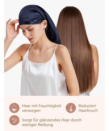 Lilysilk 100% Mulberry Silk Sleeping Hood for Curly Hair | 19 Momme Long Silk Cap - Dark Blue Night Hat for Women - Buy Online on GoSupps.com