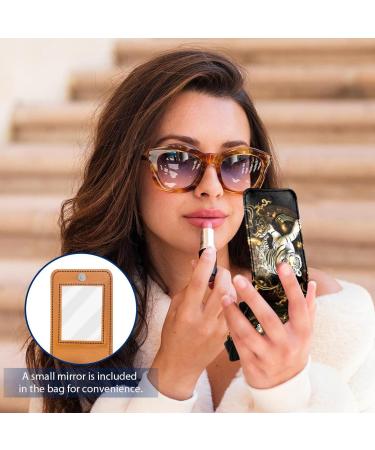 Stylish Leather Lipstick Case with Mirror - Mini Lip Gloss Organizer - Dragon Tiger Tai Chi Design - Buy Online on GoSupps.com