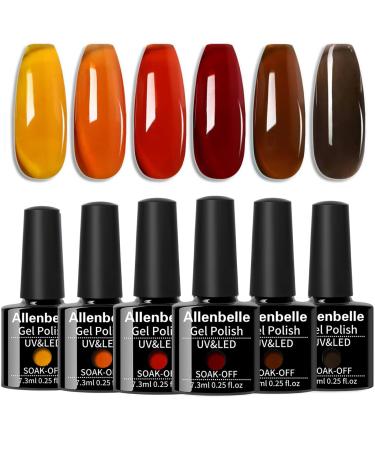Jelly Gel Nail Polish Set 6 Color Sheer Brown Gel Nail Polish Set UV LED Soak Off Polish Home DIY Manicure Nail Salon Varnish 6CS001