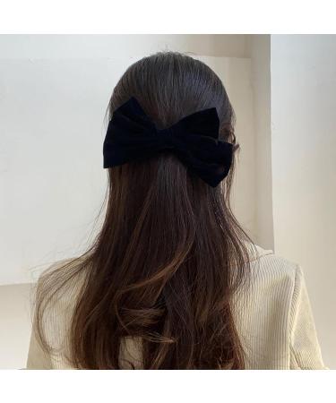 Inilbran Vintage Satin Bow Hair Barrettes Large Velvet Bow Hair Clips Winter Ribbon Bow Head Clip Barrette French Bowknot Hairclips Decorative Hair Accessories for Women and Girls Headdress(Black 2) - Buy Online on GoSupps.com