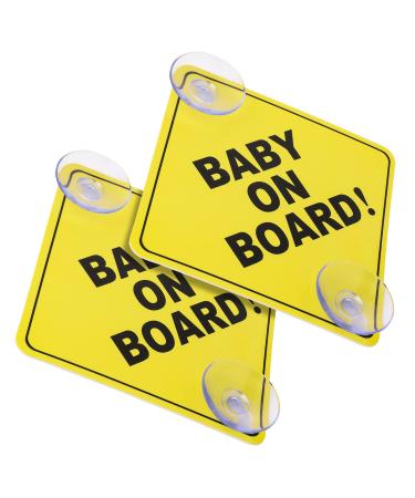 cobee Baby on Board Car Warning Signs 2 Pcs 5"x5" Safety Car Sign with Double Suction Cups Baby in Car Sticker for Car Window Cling Reusable Durable Baby on Board Sticker Decal(Style-A)