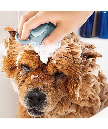 Fiotha 2-in-1 Silicone Pet Bathing Brush - Dog & Cat Shower Massage Brush with Refillable Shower Gel - Blue - Buy Online on GoSupps.com