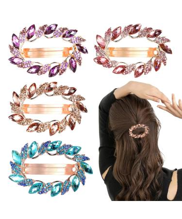 4 PCS Crystals Leaf Hair Clips Rhinestone Hair Barrettes  Sparkly Glitter Hairpin Hair Accessories Fashion Ponytail Holders Barrettes for Daily Wear Women Mothers Day Gifts
