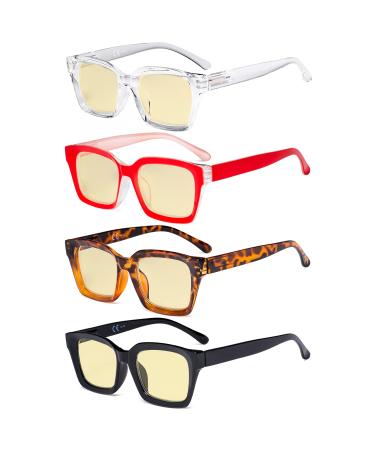 Eyekepper 4 Pack Yellow Tinted Filter Lens Oversized Square Reading Glasses Blue Light Blocking Computer Eyeglasses +2.50 C-4 Pack Mix 2.5 x