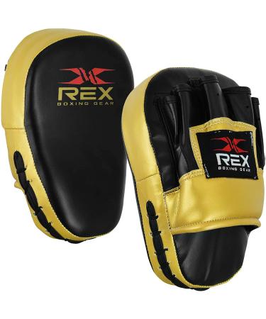 Rex Kidz Boxing Focus Pads Junior Hook and Jab Target Mitts Focus Training Pads for Muay Thai, Martial Arts, Kickboxing and Karate Children's Special Standard Black/Gold