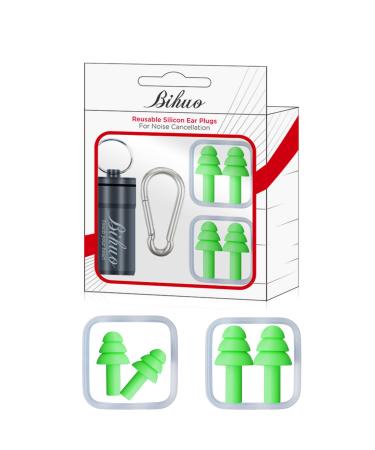 Bihuo Reusable Ear Plugs Hearing Protection  2 Pairs Ear Plugs NRR32 Ultra Soft Noise Reduction earplugs for Sleeping  snoring  Travel  Working  Safety (Green)