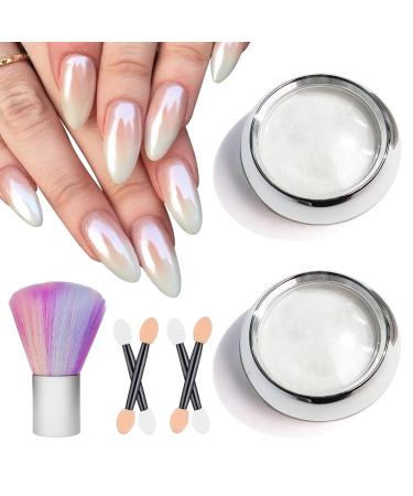 BISHENGYF White Pearl Chrome Nail Powder with Nail Duster Brush 2Pcs Mirror Effect Aurora Magic Pearlescent Nail Jewelry Mirror Glitter Nail Chrome Powders Holographic Pigment for Nail Art B-White - Buy Online on GoSupps.com