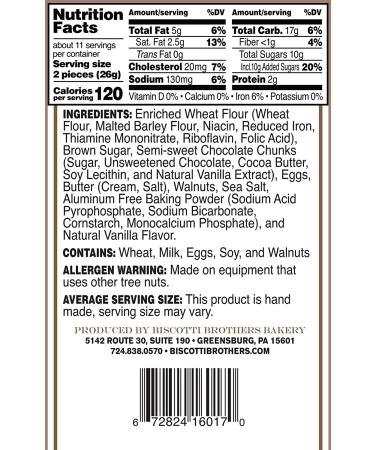 Biscotti Brothers Bakery Chocolate Chunk Walnut 10 oz - Buy Online on GoSupps.com
