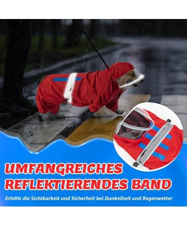 Slowton Waterproof Dog Raincoat - Reflective Hooded Jacket for Small Medium & Large Dogs | Windproof & Lightweight | Red (M 35cm Back Length) - Buy Online on GoSupps.com