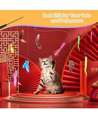 Nobleza Cat Feather Toys - Interactive Cat Toy with Retractable Wands and Bell - 12 PCS Refills Included - Buy Online on GoSupps.com