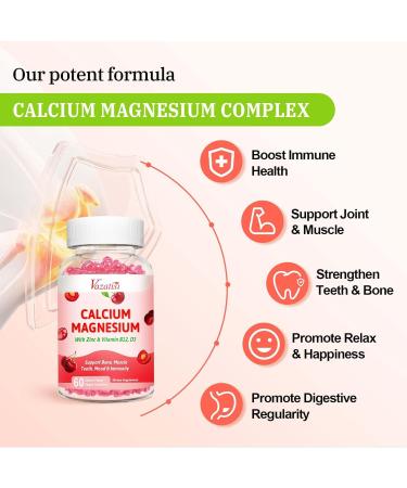 Calcium Magnesium Zinc Gummies, Calcium Magnesium 2:1 Ratio with Vitamin D3 & B12 for Support Muscle, Mood and Immunity, 60 Vegan Cherry Flavor Gummies Cherry 60 Count (Pack of 1) - Buy Online on GoSupps.com