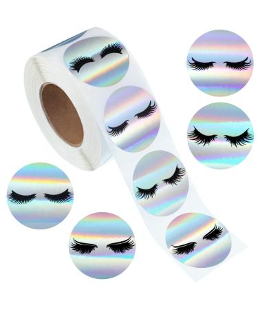 500 Pieces Eyelash Stickers Business Lash Labels Stickers Round Shape Adhesive Holographic Stickers Rainbow Stickers for Business Shop Wrapping Supplies