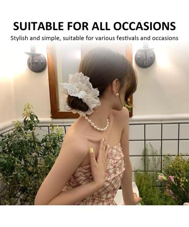 2 Women's White Lace Hair Loops Fashionable Large Lace Hair Ropes Elastic and Soft Hair Bands Ponytail Braid Hair Accessories Suitable for Women and Girls with Thick Hair and Large Wavy Curls - Buy Online on GoSupps.com