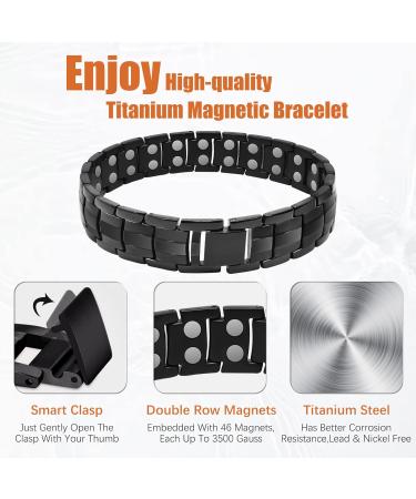 Men's Titanium Steel Magnetic Bracelet with Double Row Ultra Strength Magnets - Adjustable Wristband with Removal Tool and Jewelry Gift Box - Buy Online on GoSupps.com