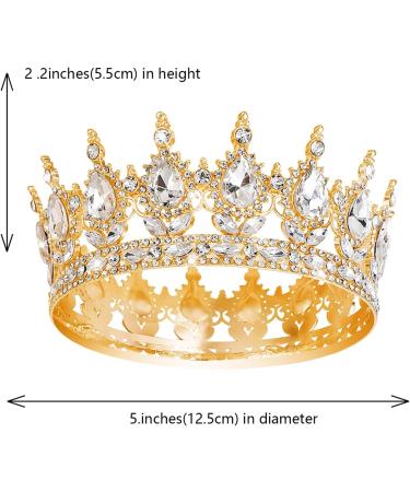 Queen Crown Rhinestone Wedding Tiara - Gold & White Costume Party Accessories | Princess Birthday & Bridal Crowns - Buy Online on GoSupps.com