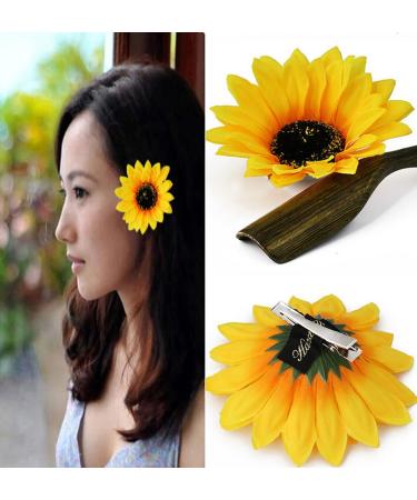2Pcs 3.9 Sunflower Hair Alligator Clips Hair Accessories for Party Beach Vacation Wedding Bridal Barrettes