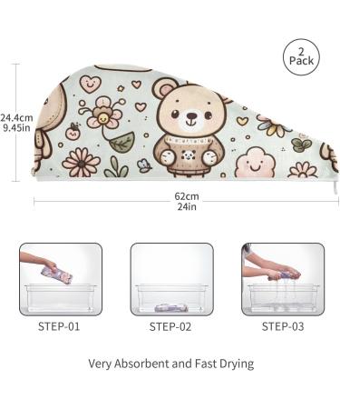 Cute Teddy Bear Smile Hair Towel 2 Pack | Super Absorbent Quick Dry Hair Turbans for Women & Girls | Perfect Hair Drying Solution - Buy Online on GoSupps.com