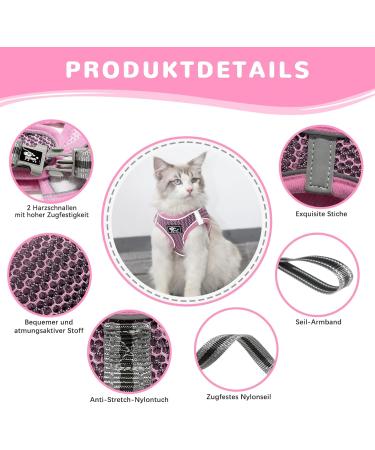 Reflective Cat Dishes with Leash - Adjustable Breakout-Proof Tableware Set for Cats & Small Dogs (Pink-Small) - Buy Online on GoSupps.com
