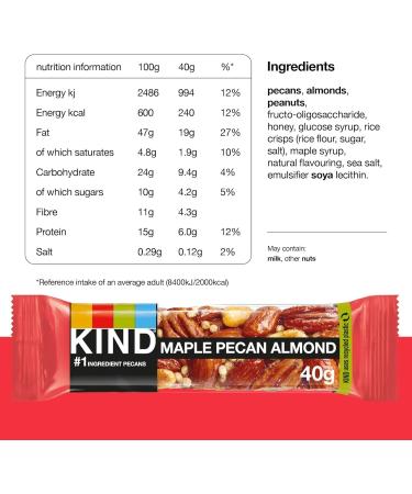KIND Bars Bulk Pack Maple Pecan Almond High Fibre Gluten Free Snack Bars No Artificial Colours Flavours or Preservatives 72 x 40g bars - Buy Online on GoSupps.com