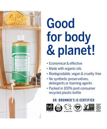 Dr. Bronners Almond Pure-Castile Liquid Soap 32oz 2-Pack - Organic 18-in-1 Soap for Face, Body, Hair, Laundry, Pets & Dishes - Vegan & Non-GMO - Concentrated Formula - 32 Fl Oz (Pack of 2) - Buy Online on GoSupps.com
