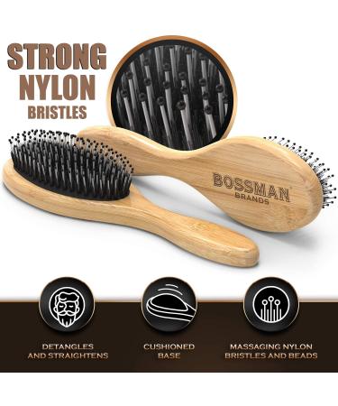 Bossman Boar & Nylon Bristle Hair Beard Brush | Detangling & Straightening | Wooden Oval Wet Brush for Men - Buy Online on GoSupps.com