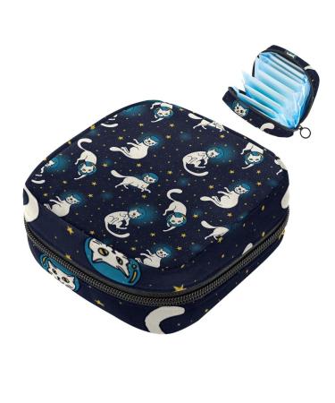 Menstruation pad bag with zipper women's napkin bag tampons collective bags for women and girls (space-galaxy cat-star pattern)
