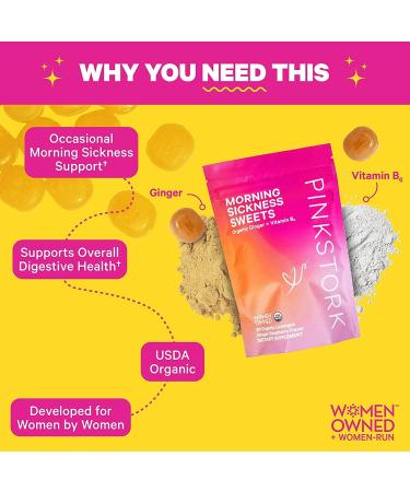 Pink Stork Organic Raspberry Ginger Pregnancy Sweets with Vitamin B6 - 30 Lozenges | Morning Sickness Relief & Digestion Support | Pregnancy Must-Have - Buy Online on GoSupps.com