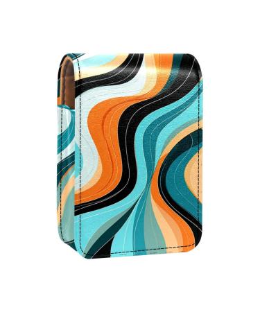 Travel Lipstick Organizer Case Lipstick Case Portable Makeup Bag With Mirror Blue Black Abstract Waves I068a7jqmj