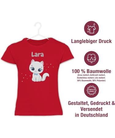 Personalized Girls T-Shirt with Cute Cat Motif - Custom Gift by Shirtracer - Red 164 - Buy Online on GoSupps.com