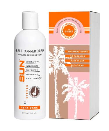 Self Tanner Dark Sunless Tanning Lotion 8 oz Body and Face for Bronzing and Golden Tan - Very Dark Sunless Bronzer Fake Tanning Gel Lotion Lotion | (Packaging May Very)