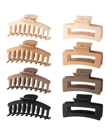 GEEROLL8 Pack 4.3 Inch Large Hair Claw Clips for Women Thin Thick Curly Hair Non-slip Hair Clips Neutral Colors Black claw clip