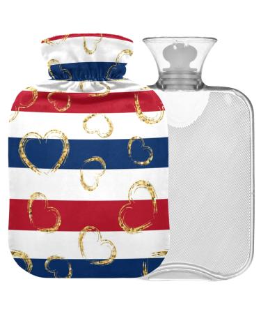 Naanle red blue Tripes heart hot water bottle with reference heat and cold therapy Transparent hot water bottle 1l heat bottle for bed hand feet heat pain relief