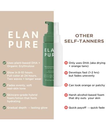 Elan Pure Non Toxic Gradual Self Tanner - Organic Tanning Foam - Long Lasting Natural Looking Tan - Streak Free Smooth Application - Plant Based Ingredients - Vanilla - Buy Online on GoSupps.com