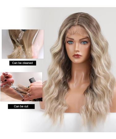 HAIRCUBE Long Ombre Blonde Wavy Lace Front Wig 25 Inches for Women - Synthetic Hand Tied Hair, Middle Part - Buy Online on GoSupps.com