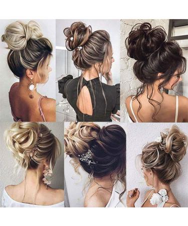 Real Fashion Hair Bun Extensions Messy Curly Hair Scrunchies Hairpieces Donut Updo Chignon Hair Piece for Women Girls Light Auburn to 26# Blonde - Buy Online on GoSupps.com