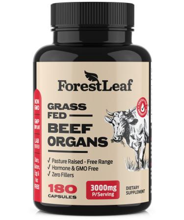 ForestLeaf Beef Organ Supplement - Grass Fed & Pasture Raised - Total Body Wellness & Performance Organ Complex with 3000mg of Desiccated Beef Liver Heart Kidney Pancreas Spleen (180 Capsules)