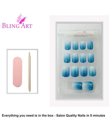 Shop Bling Art Blue Gel Ombre French Squoval False Nails - 24 Elegant Fake Nails for Instant Glam - International Shipping Available - Buy Online on GoSupps.com