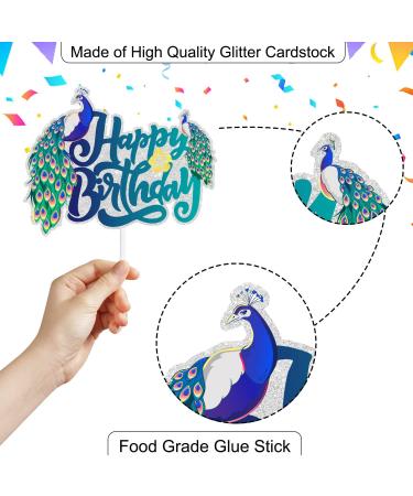 SugarGera Peacock Happy Birthday Cake Topper - Wildlife Themed Birthday Party for Boys or Girls or Bird Themed Baby Shower Party Decorations - Buy Online on GoSupps.com