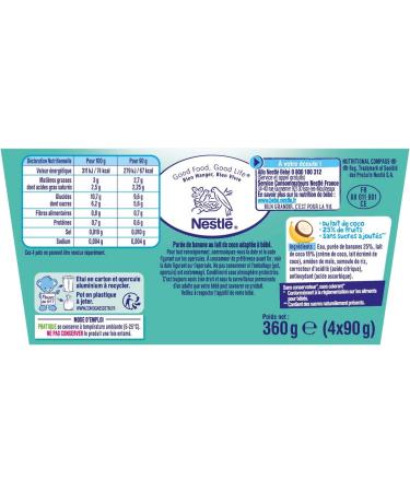 Nestl B b P'tit Brass V g tal Dairy Coconut Milk Banana No Added Sugars - From 6 Months - 4 x 90g (Packaging May Vary) - Buy Online on GoSupps.com
