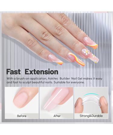 7-in-1 Pink Builder Nail Gel 15ML - Gel Polish for Strengthener, Extension, Rhinestone Base Coat - Soak Off UV LED Gel with Brush in Bottle - Aokitec - Buy Online on GoSupps.com