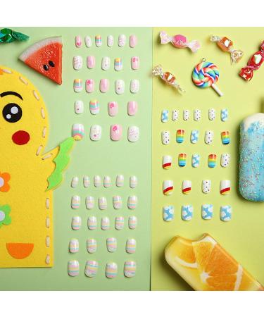 72 Pieces Kids False Nails - Rainbow Theme Full Cover Short Artificial Nail Kit for Girls - Children's Nail Design Decoration - 3 Boxes - Buy Online on GoSupps.com