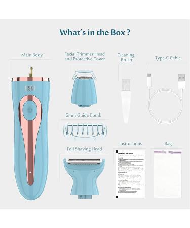 EESKA 2-in-1 Electric Razor for Women | Bikini Trimmer & Body Hair Removal | Wet & Dry Shaver for Face, Legs, Underarms | IPX7 Waterproof | USB Rechargeable - Blue - Buy Online on GoSupps.com