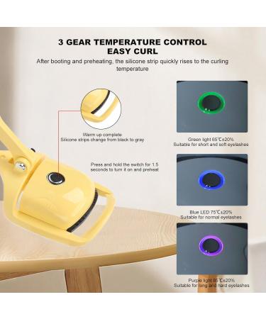 Qukaim Electric Lash Curler Electric Lash Curler Portable Heated Eyelash Curler Rechargeable 3 Gears Temperature Adjustable Yellow - Buy Online on GoSupps.com