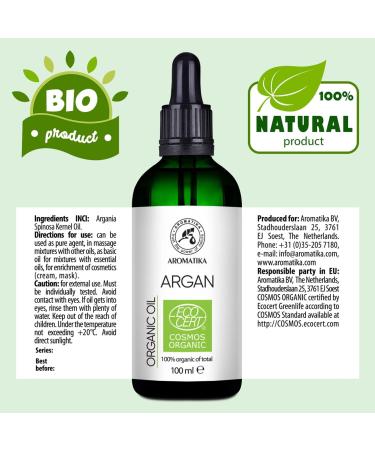 Argan Oil Organic 100ml - Argania Spinosa - Argan Oil - Cold Pressed - 100% Natural - Argan Oil in Light Protection Glass Bottle - Skin Care - Hair Care - Organic Oil for Hair and Skin - Beauty - Buy Online on GoSupps.com