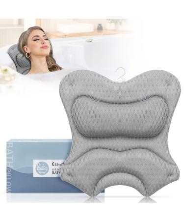 Essort Bath Pillow for Tub 4D Soft Bathtub Pillow with Strong Suction Cups Spa Bath Pillow for Head, Neck and Should Support Luxury Bathtub Cushion Fits All Bathtub, Home Spa Grey… Grey B