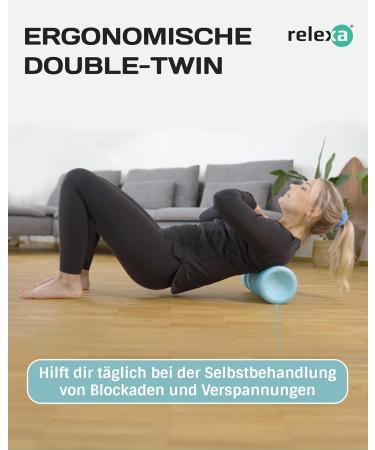 Relexa Double-Twin Fascia Roller - 4 Ergonomic Areas for Neck Back Buttocks & Legs | Deep Muscle Relief | Available in Turquoise - Buy Online on GoSupps.com